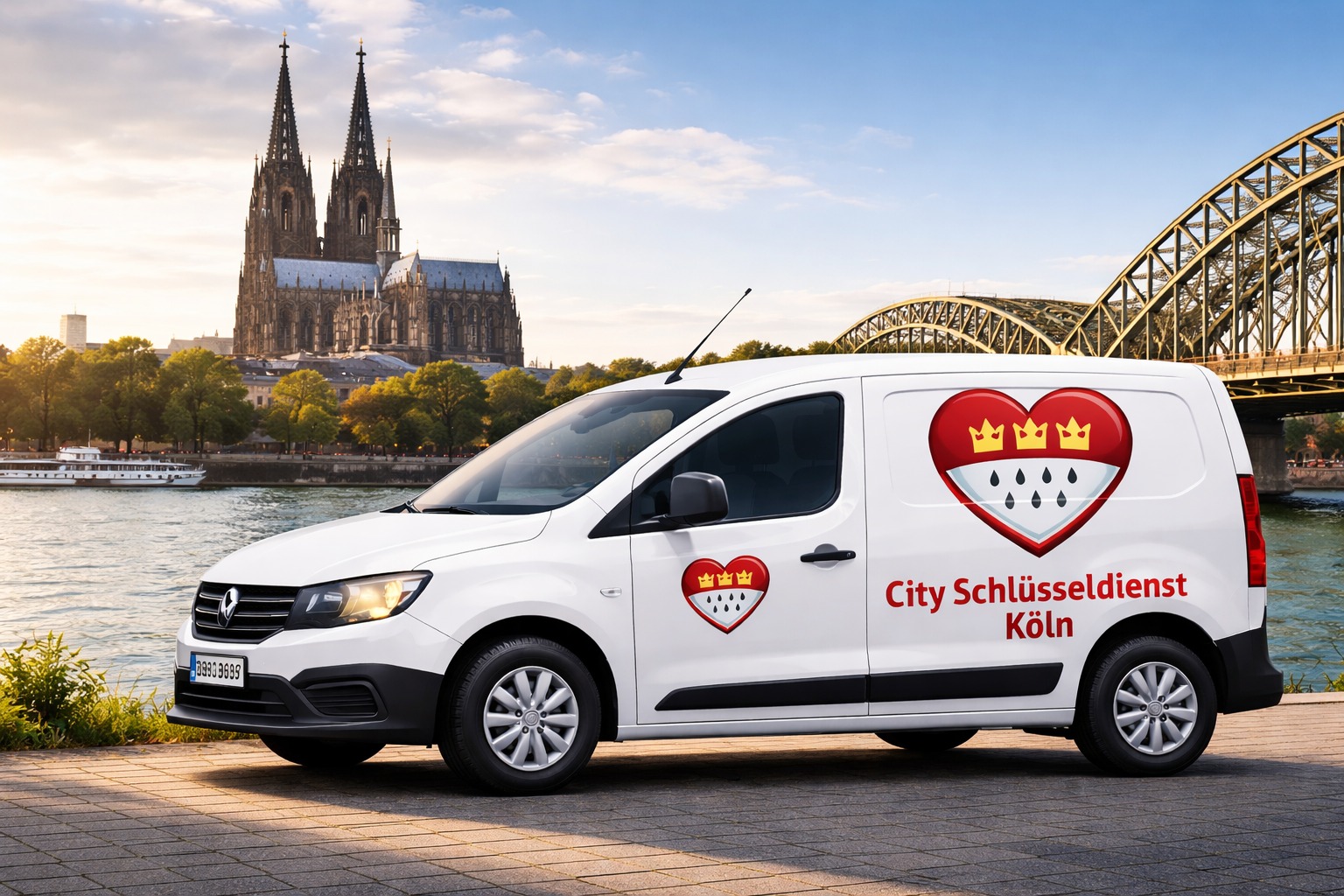 City Schlüsseldienst Köln – Fahrzeug mit Logo vor Köln